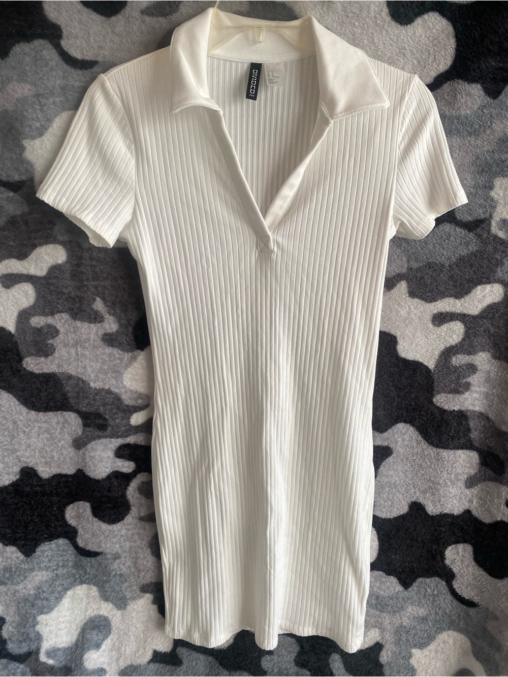Divided White Ribbed Polo Mini Dress
